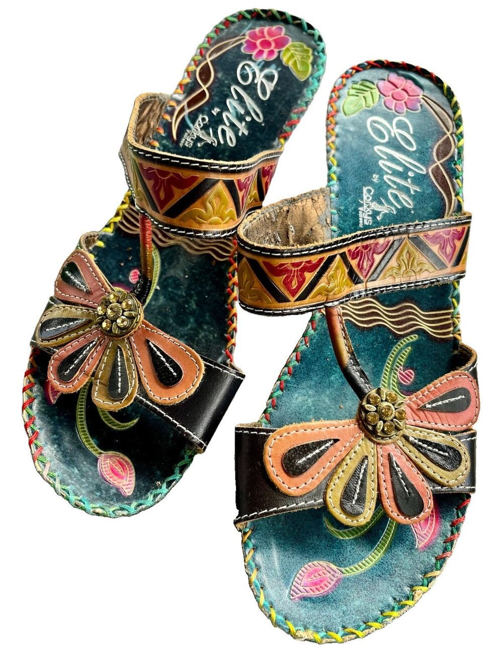 Elite By Corkys Blue Jean Multi Jamaica Slip On Wedge Size 8